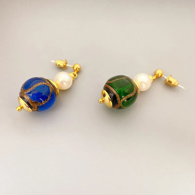 Vintage Dangle Drop Earrings With Artistic Glaze Beads And Artificial Pearls Featuring 925 Sterling Silver Earring Post Retro Elegant
