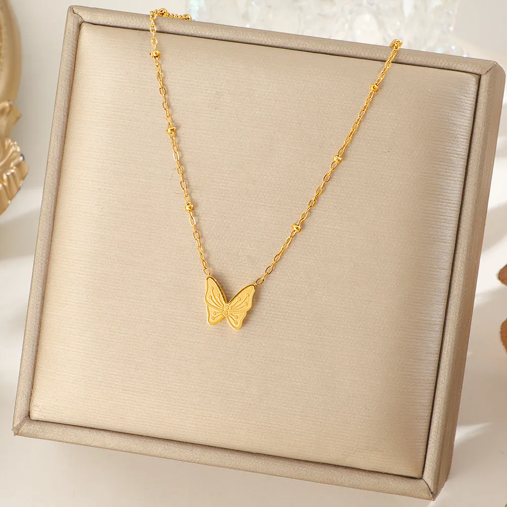 Collana Con Pendente A Farfalla Acciaio Inossidabile Catena Satellite Placcato Oro Minimalista Gioielli Di Moda Donna