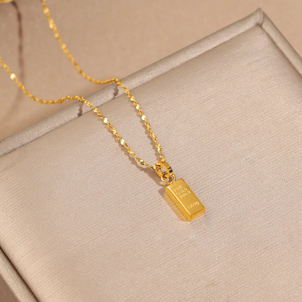 Collier Pendentif Lingot D'Or Acier Titane Plaqué Lingot Chaîne Clavicule Bijoux De Mode Minimaliste Pour Femmes