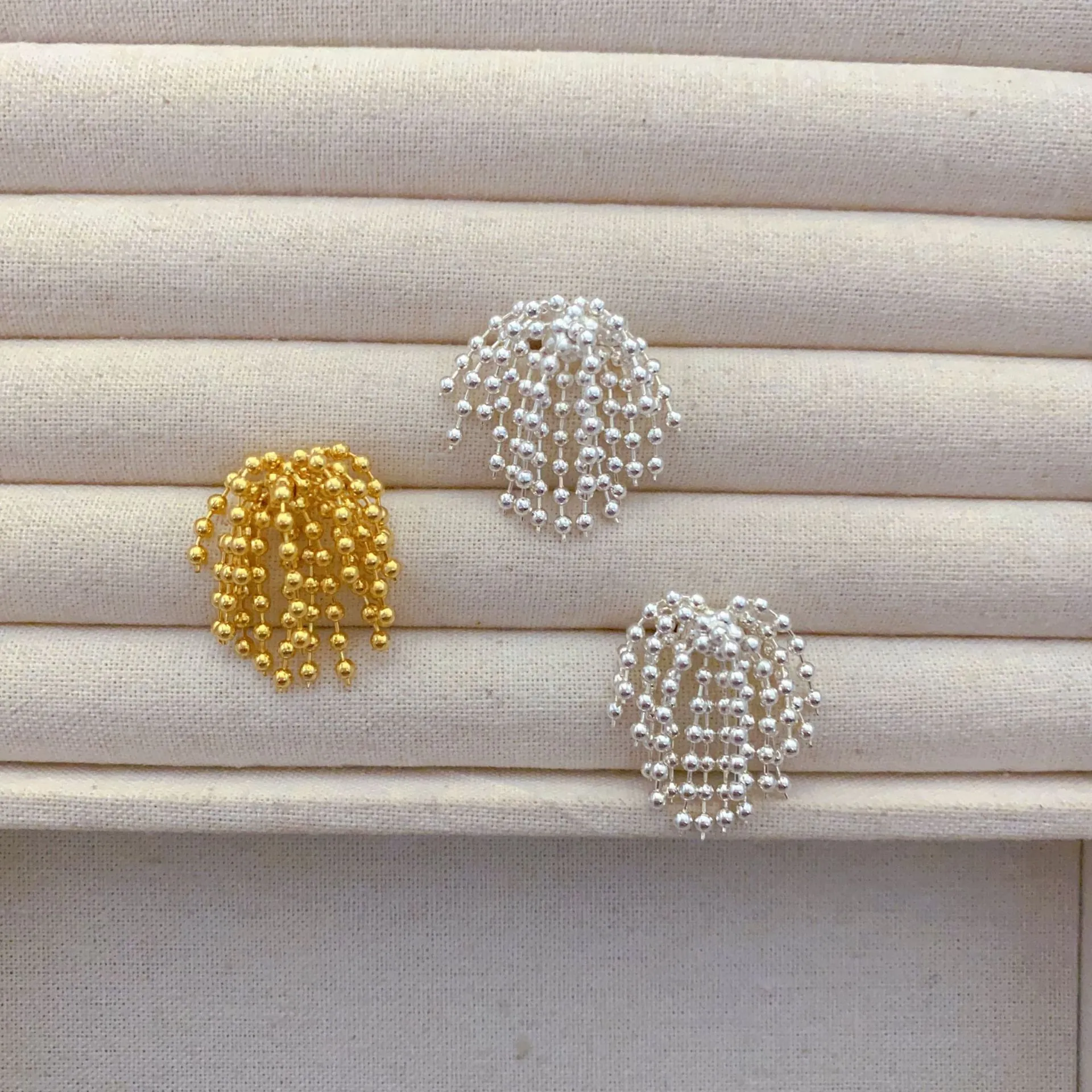 Beaded Chain Tassel Drop Earrings With 925 Sterling Silver Earring Post Gold Plated Firework Cluster Fringe Jewelry