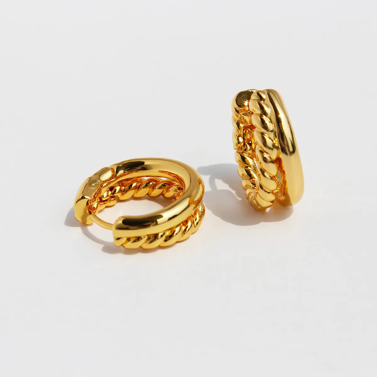 Vintage Twist Double Hoop Earrings Gold Plated Brass Retro Ins Style Huggie Hoops For Women Round Braided Jewelry