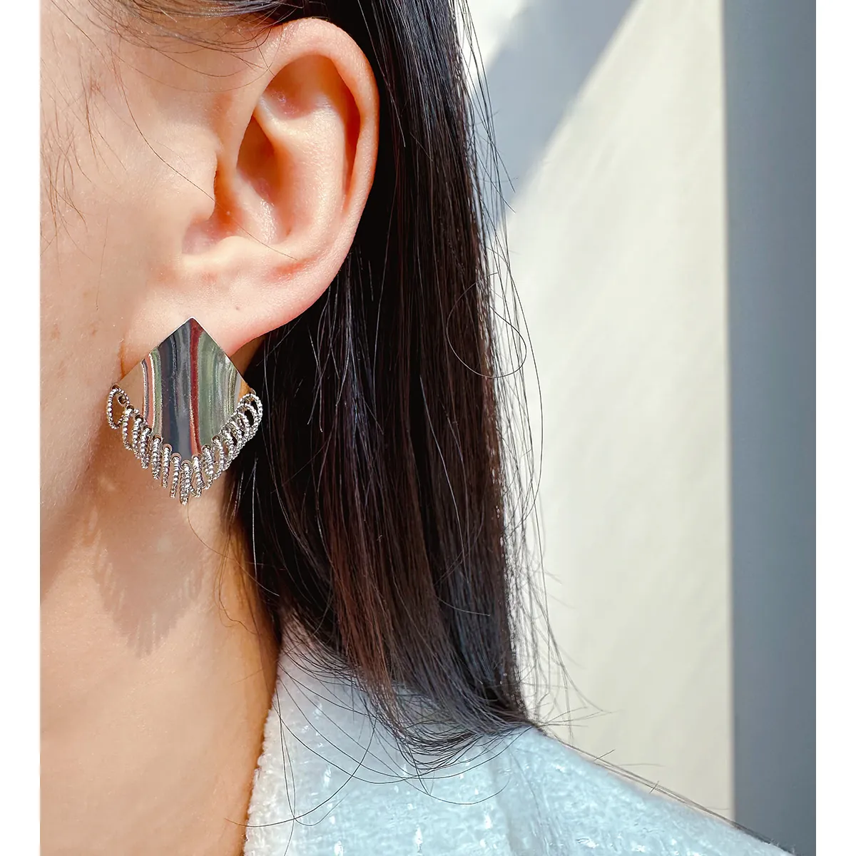 Geometric Rhombus Fringe Earrings With 925 Sterling Silver Earring Post Brass High Gloss Minimalist Jewelry For Women