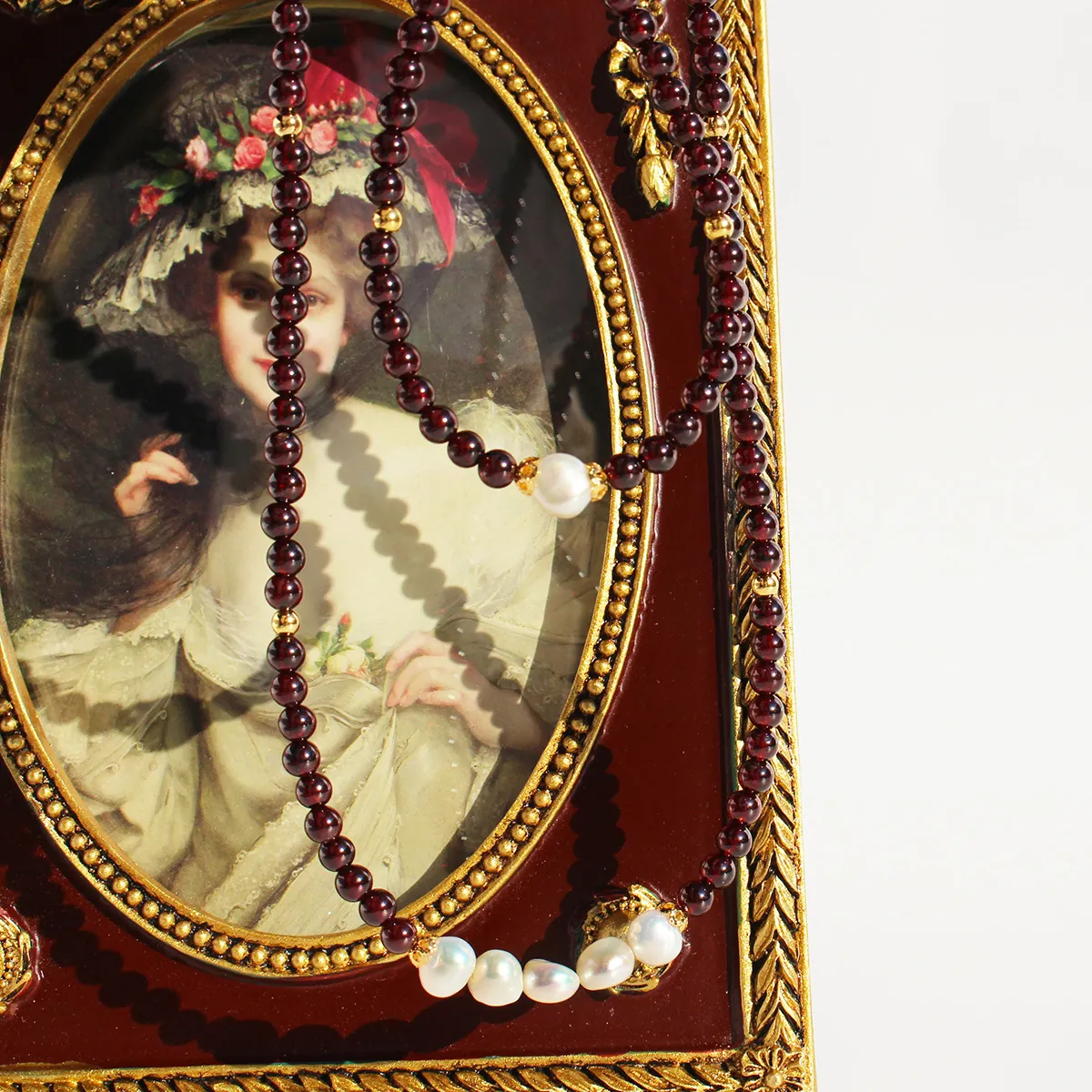 Collier Et Bracelet En Perles Deau Douce Baroque Et Grenat Laiton Plaqué Or Bijoux Vintage Faits Main Pour Femmes
