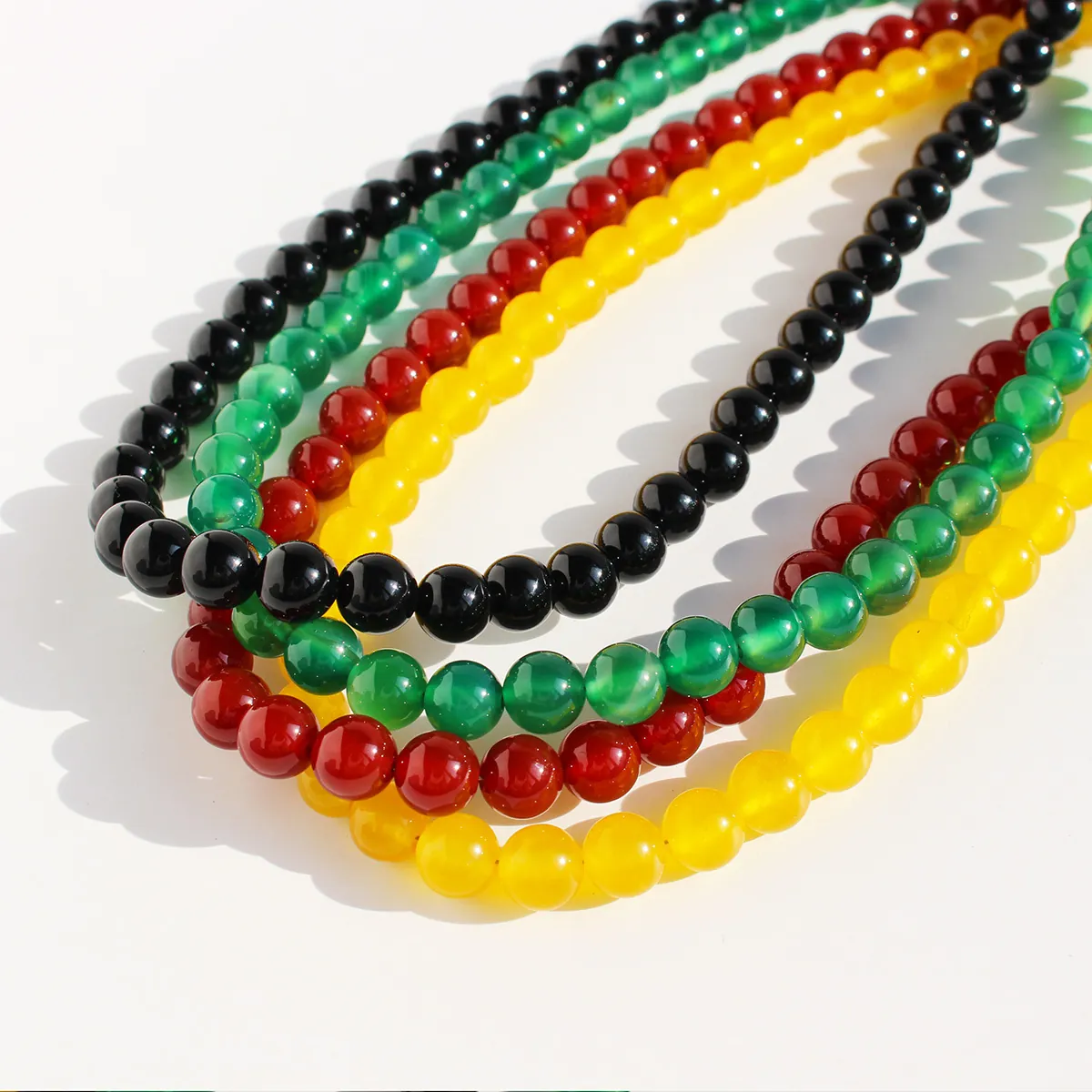 Vintage Agate Beaded Necklace For Women Round Stone Strand Necklace Brass Gold Plated Clavicle Chain Handmade Jewelry