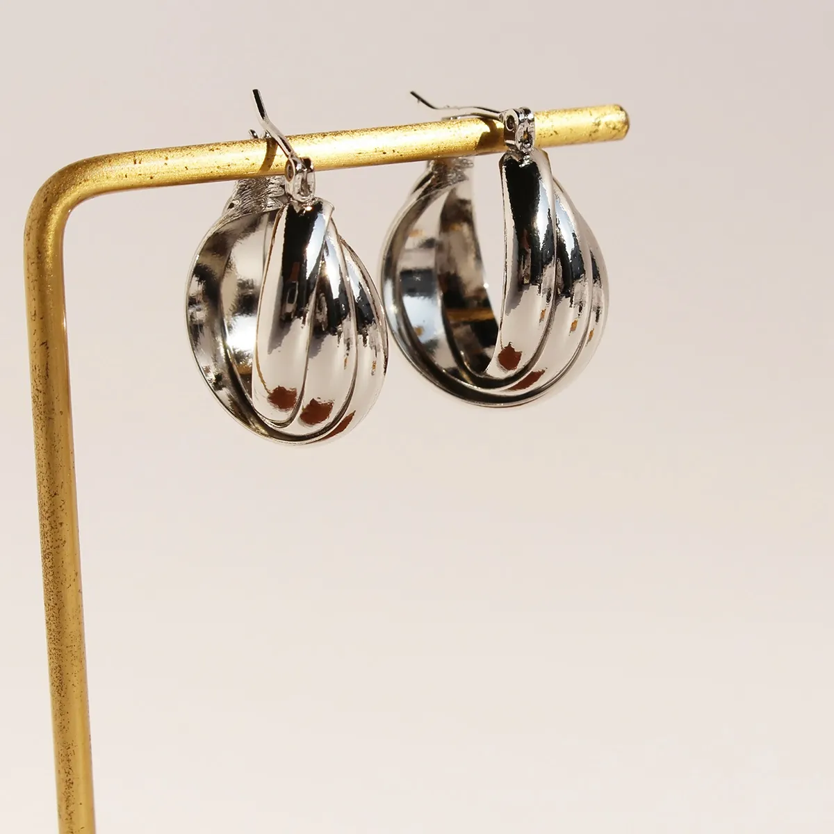Multi Layer Twisted Hoop Earrings Brass Gold Plated Geometric Wide Cross Line Metal Style For Women