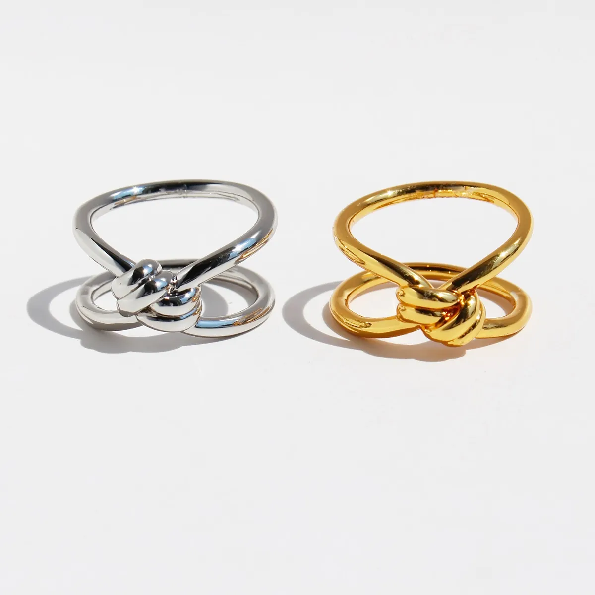 Minimalist Double Layer Knot Ring For Women Men High Polished Gold Plated Brass Knotted Statement Jewelry Accessory