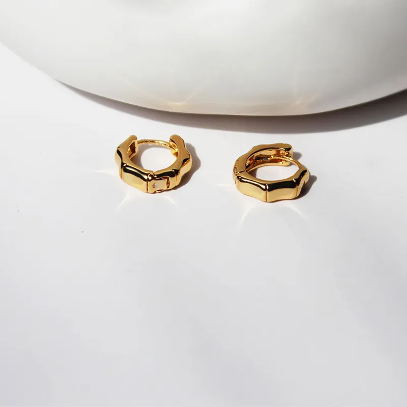Bamboo Joint Hoop Earrings Minimalist Brass Gold Plated Geometric Ear Buckle Fashion Jewelry Accessories For Women