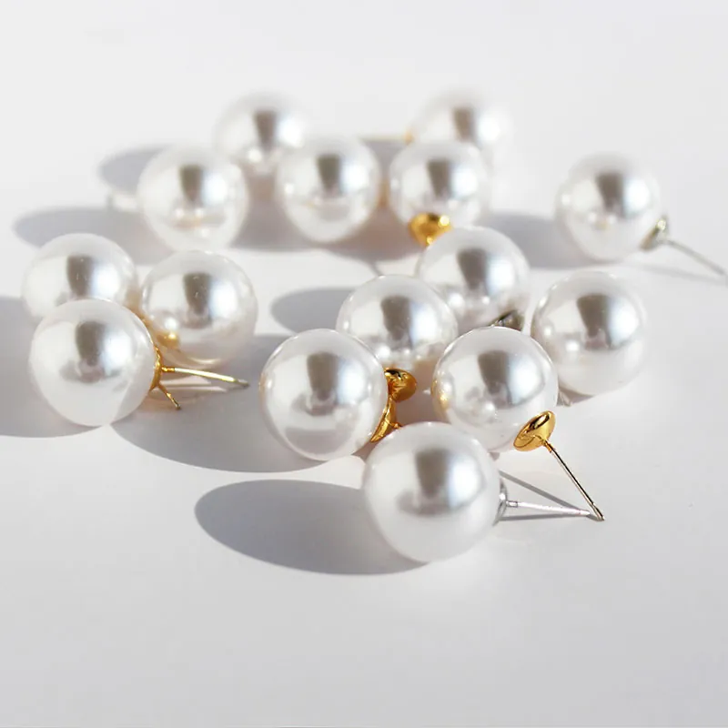 Elegant Large Round Artificial Pearl Stud Earrings With 925 Sterling Silver Earring Post Brass Gold Silver Zirconia Earring Women Jewelry