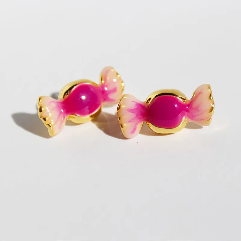 Boucles D'Oreilles Bonbon Laiton Plaqué Or Émail Zircon Rose Doux Mignon Bijoux De Mode Pour Femmes Filles Cadeau Original