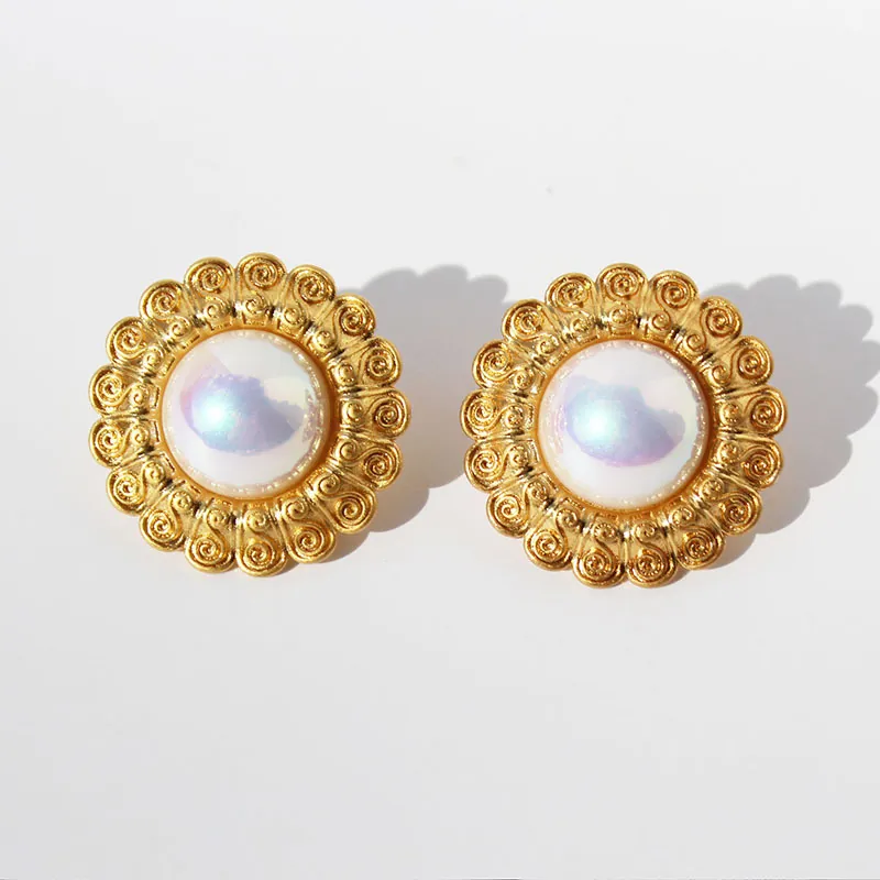Orecchini A Clip Girasole Francese Vintage Ottone Con Perla Artificial Iridescente Zircone Grandi Gioielli Floreali Retro Donne