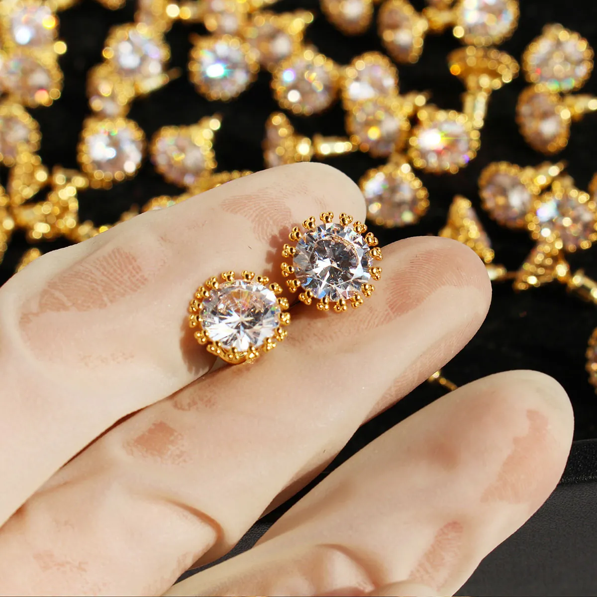 Elegant Sunflower Stud Earrings Brass Gold Plated Clear Brilliant Cubic Zirconia Daily Commute Versatile Jewelry For Women