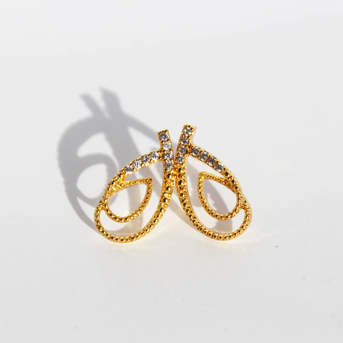 Elegant Geometric Hollow Stud Earrings With Zircon Inlaid Brass Gold Plated And 925 Sterling Silver Earring Post
