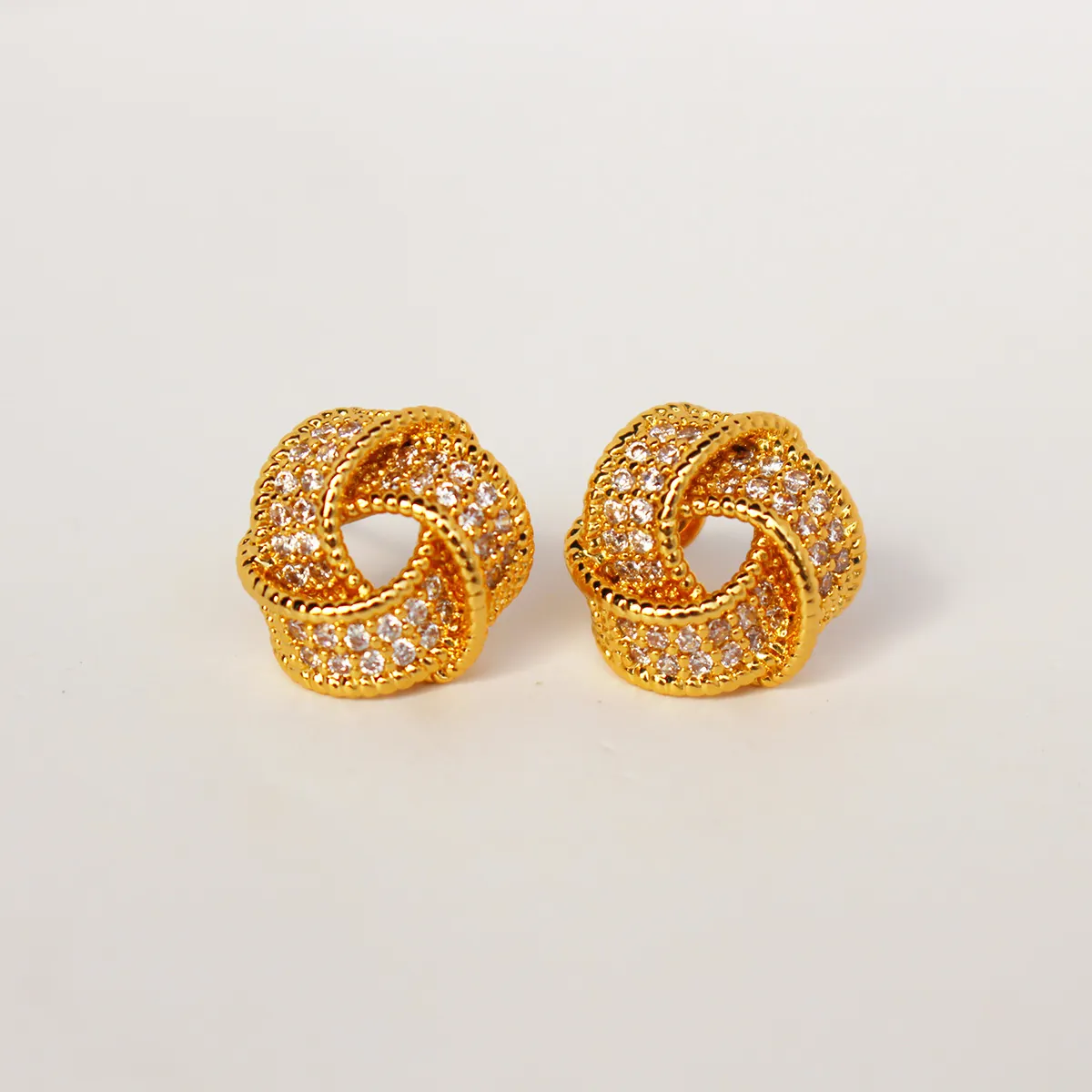 Knot Stud Earrings Micro Paved Cubic Zirconia Brass Geometric Jewelry With 925 Sterling Silver Earring Post For Women