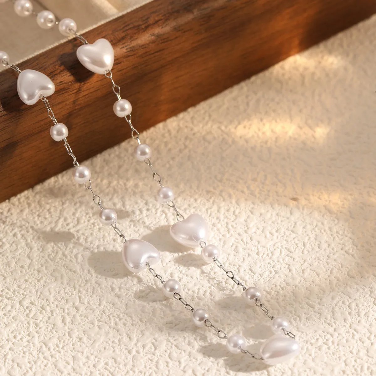 Collier Künstliche Perles De Culture Coeur Chaîne En Acier Inoxydable Bijoux De Plage Été Faits À La Main Pour Femmes