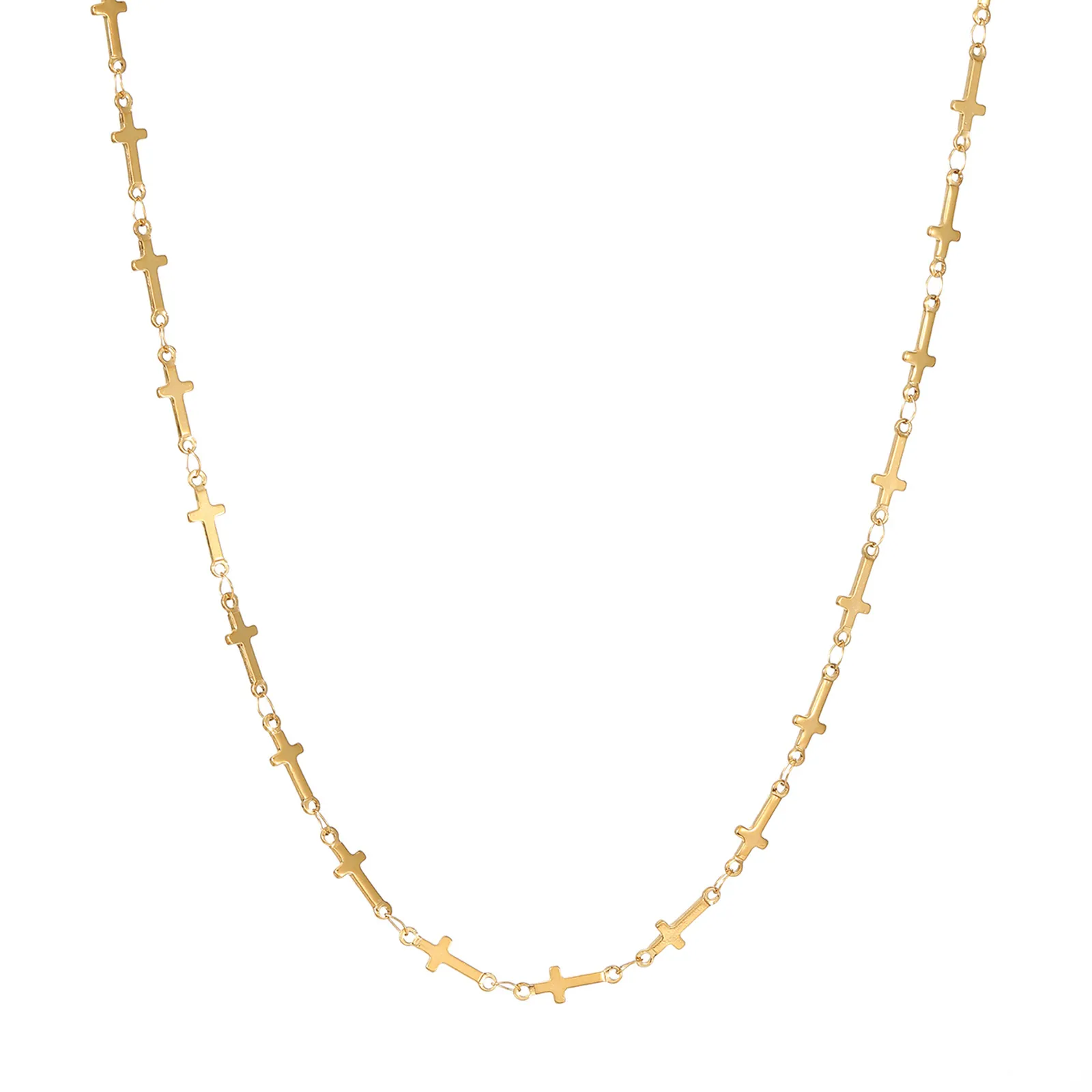 Collier Chaîne Croix En Acier Inoxydable Minimaliste Plaqué Or Bijoux Religieux Pour Hommes Et Femmes Accessoire Tendance