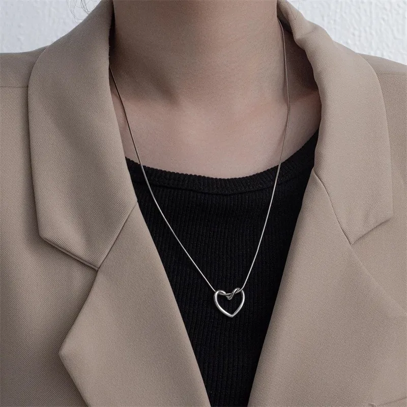 Heart Pendant Necklace Stainless Steel 14K Gold Plated Minimalist Jewelry For Women Elegant Simple Daily Accessory