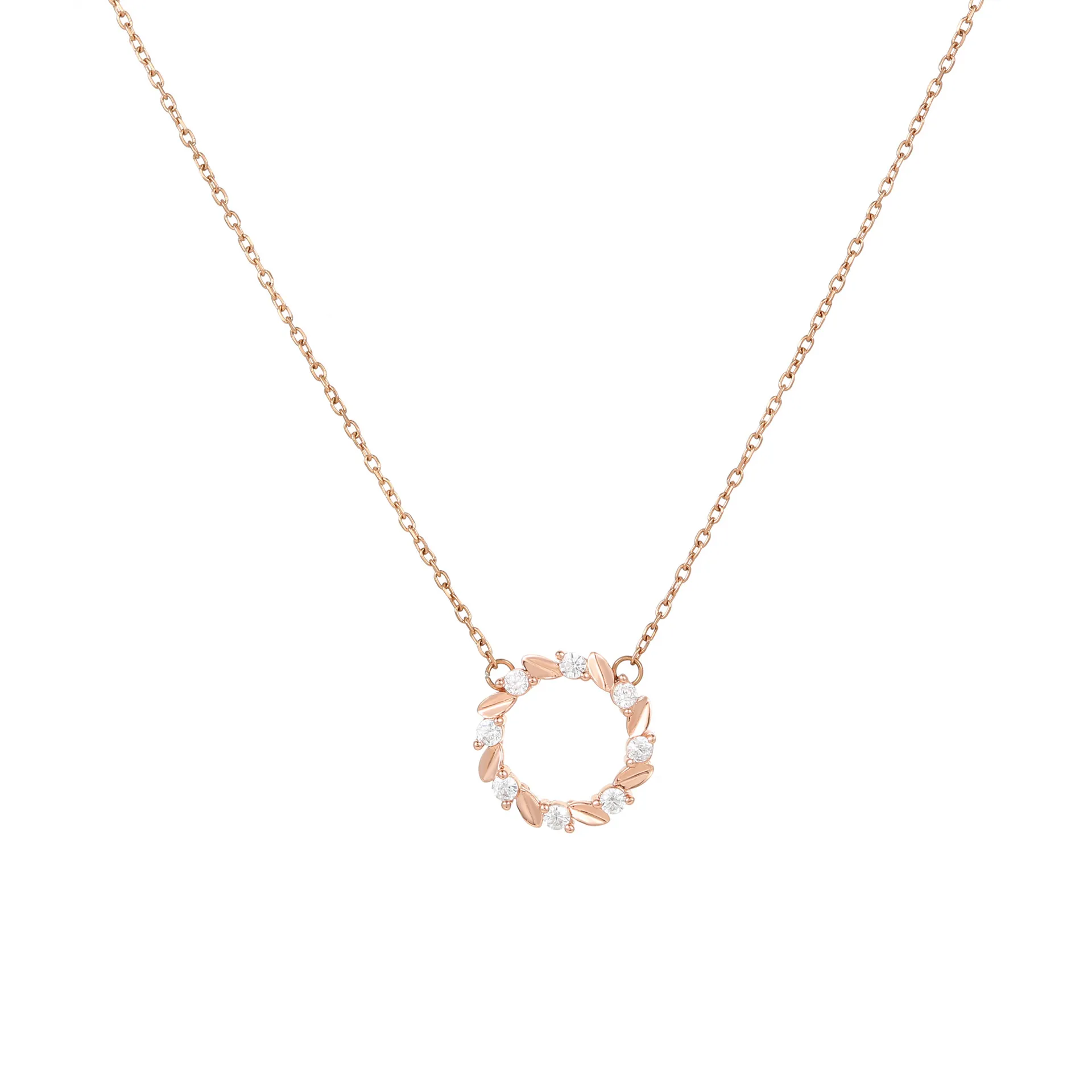 Wreath Pendant Necklace 925 Sterling Silver Cubic Zirconia Leaf Rose Gold Plated Stainless Steel Chain Jewelry For Women
