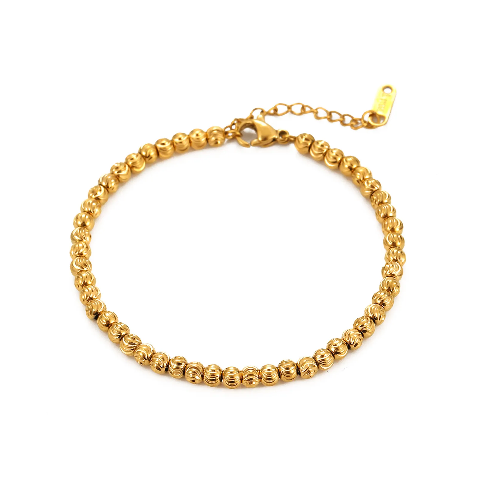 Vergoldetes Edelstahl Rundperlen Armband Gravierte Textur Verstellbare Handgelenkkette Mode Für Herren Damen