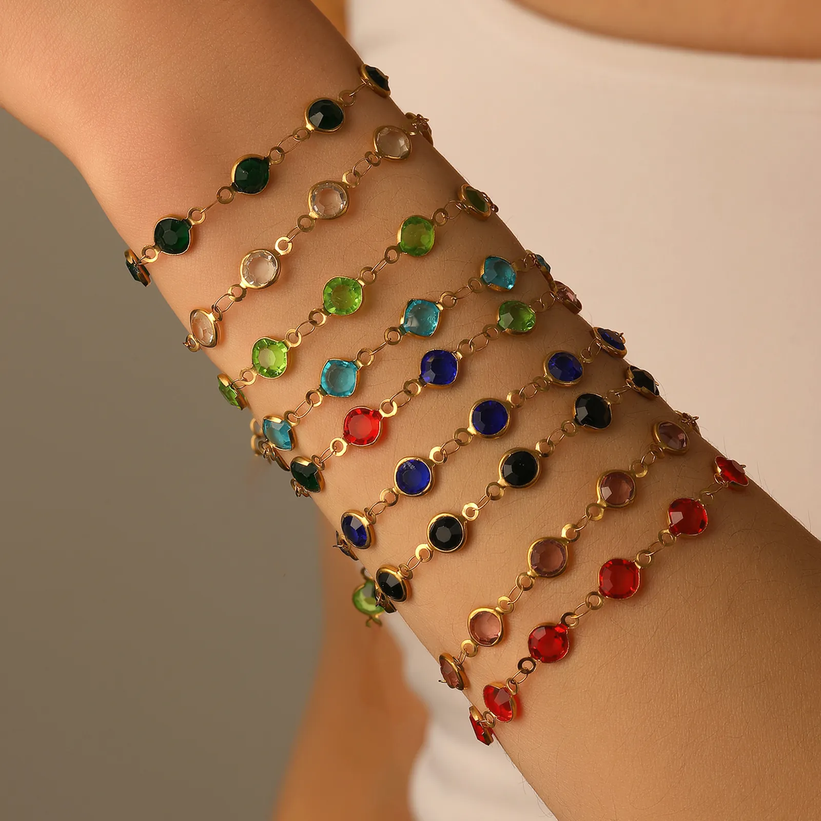 Bracciale In Acciaio Inossidabile Con Zircone Cristallo Rotondo Colorato Intarsiato Catena Di Estensione Regolabile Gioielli Da Donna