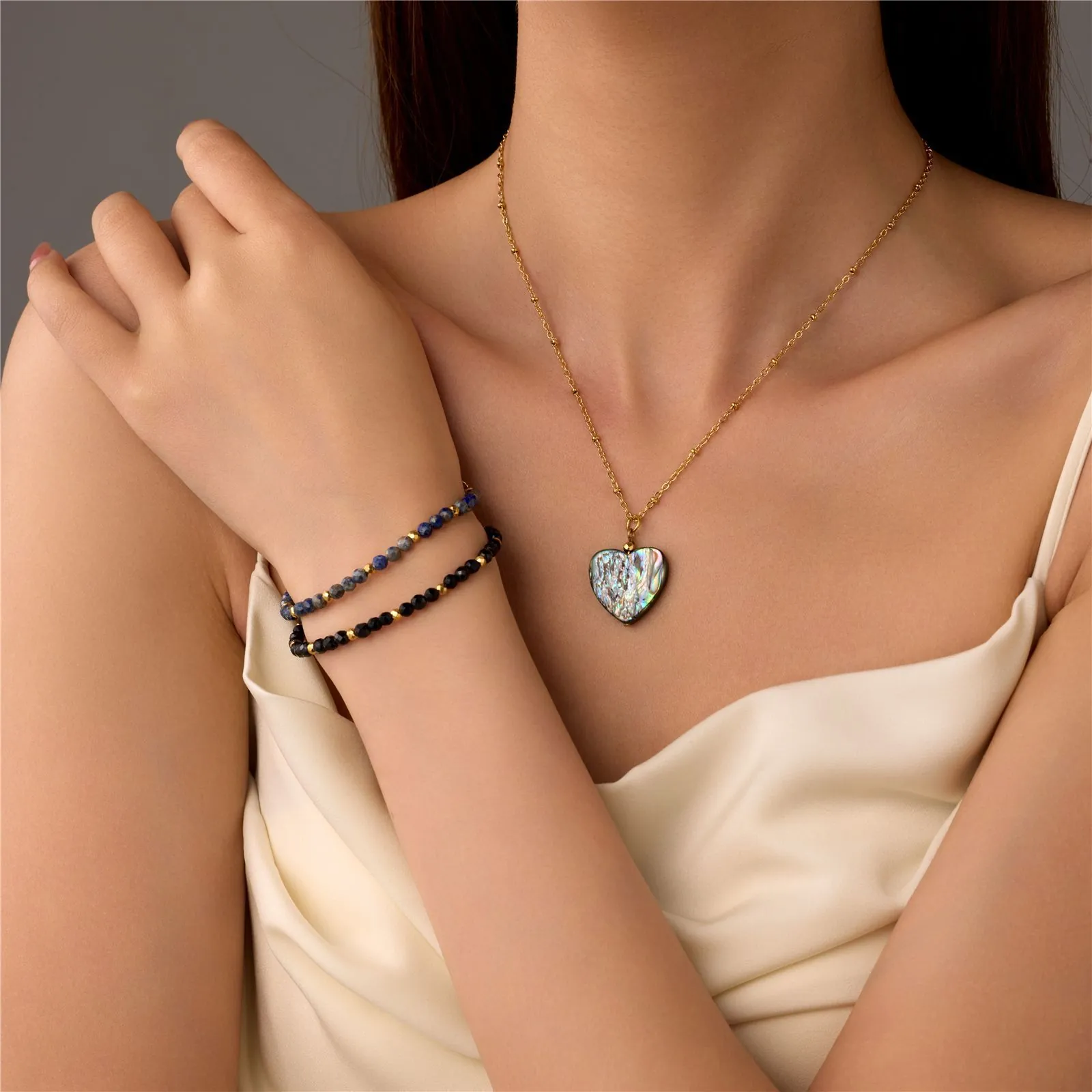 Natural Lapis Lazuli Beaded Bracelet Gold Plated Stainless Steel Faceted Stone Jewelry Elegant Adjustable Vintage Women