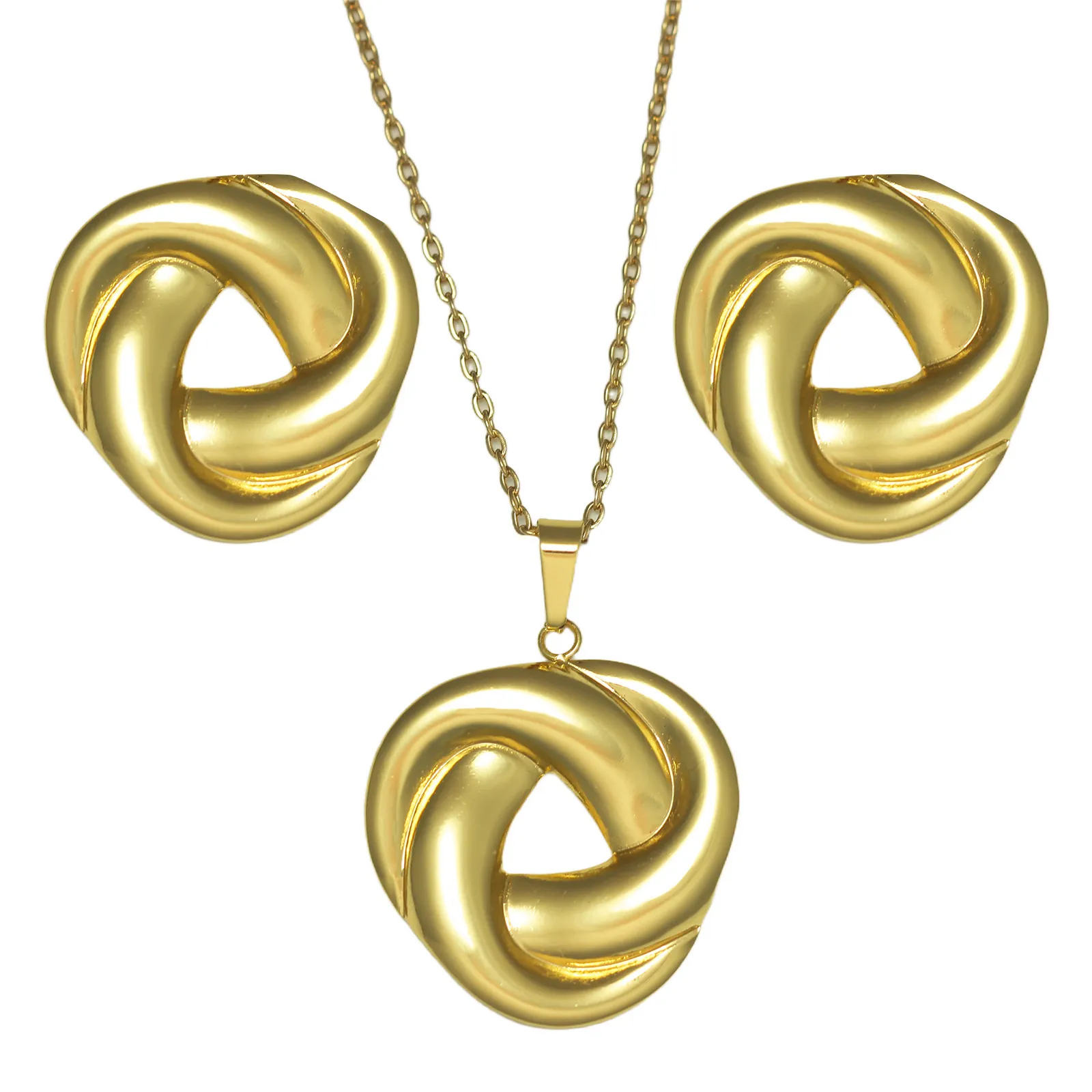 Runde Twist Knoten Halskette Und Ohrringe 18k Vergoldeter Edelstahl Eleganter Pendler Schmuck Für Damen Stilvoll