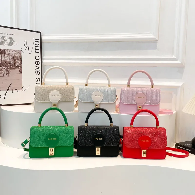 Women Fashion Sequin Patchwork Small Square Bag PU Leather Shoulder Crossbody Bag With Metal Lock Handle Fashion Satchel