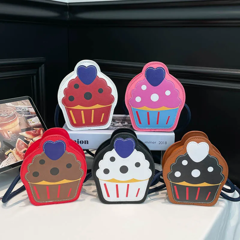 Niche Cartoon Cupcake Shaped Crossbody Bag For Women Cute Polka Dot Heart Mini Shoulder Bag PU Leather Trendy Handbag Accessory