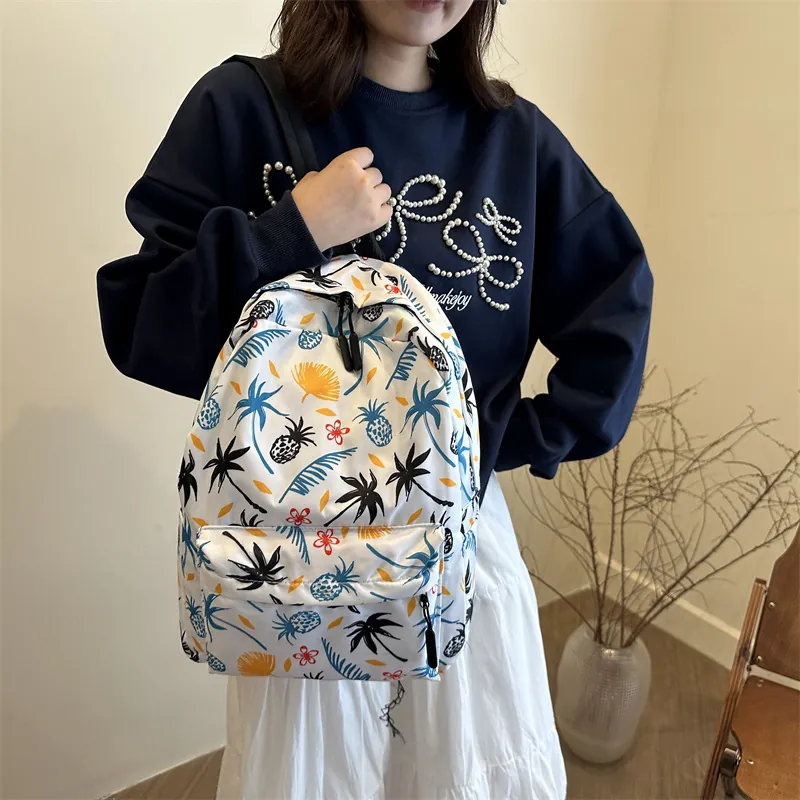 Sac à Dos Léger Décontracté pour Femmes Mode Graffiti Cœur Imprimé Tropical Sac d'École Nylon Sac de Voyage