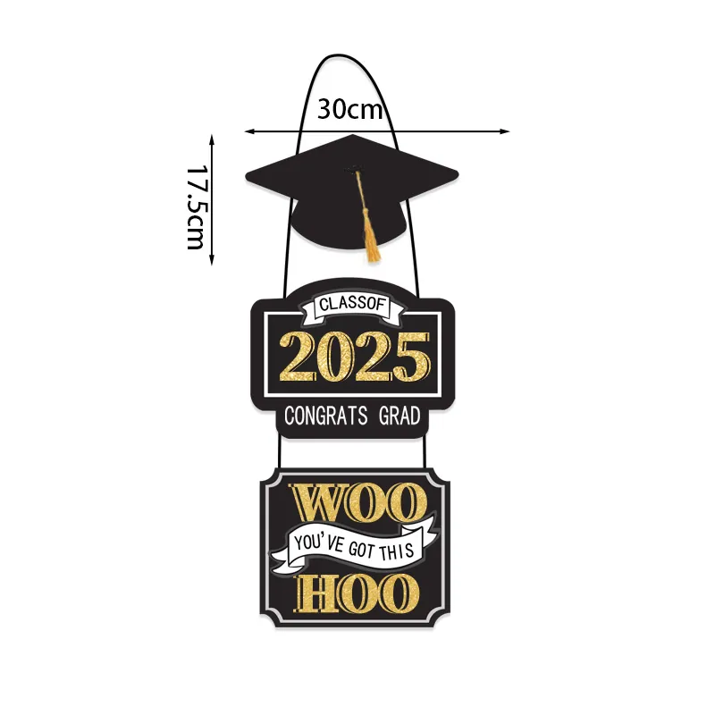 Graduation Door Sign Hanging Decoration Paper Cardboard Mortarboard Cap Design Gold Glitter Congrats Grad Tassel Party Decor