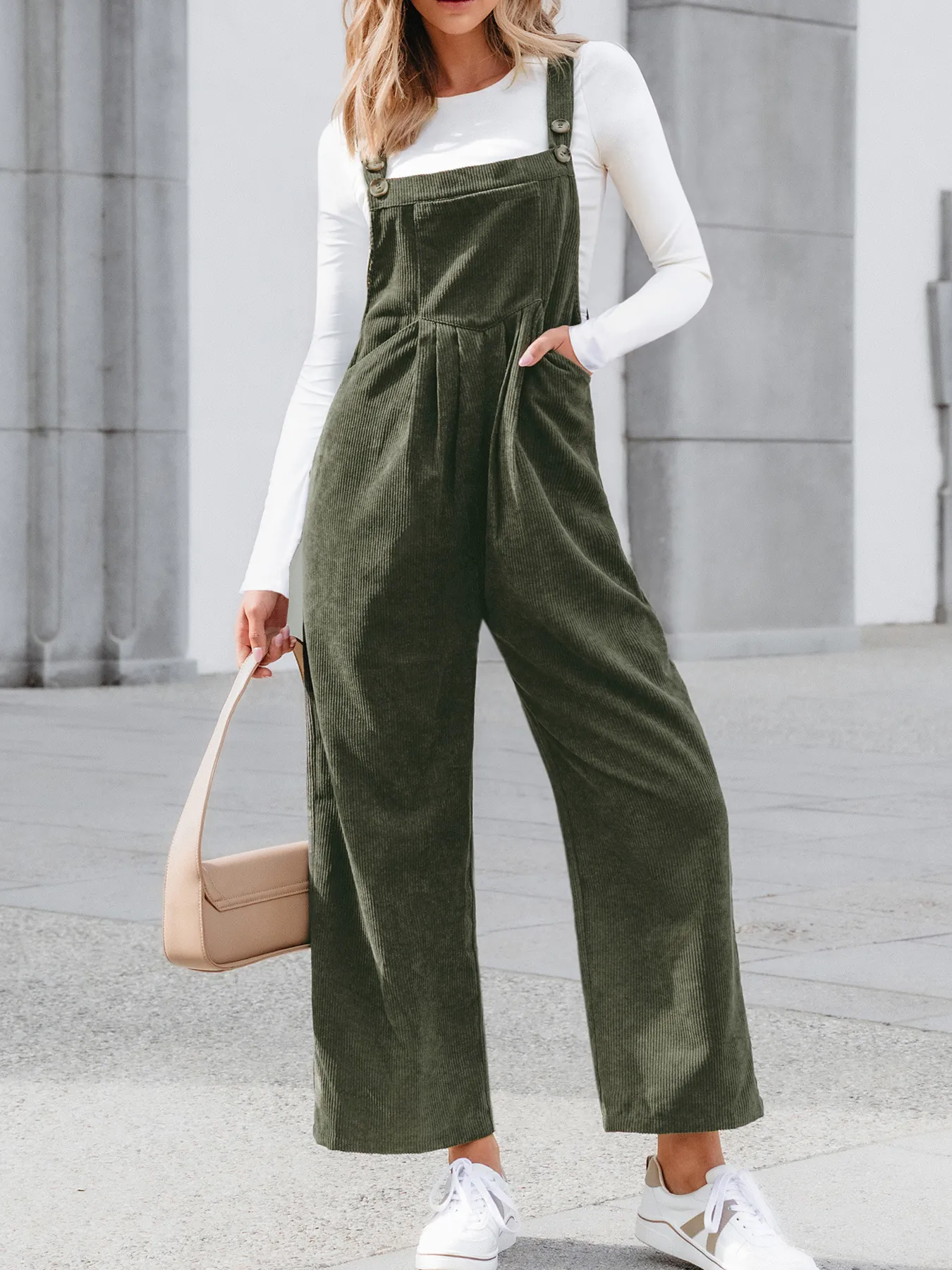 Women Corduroy Jumpsuit Wide Leg Overalls With Adjustable Straps Casual Retro Loose Sleeveless Romper