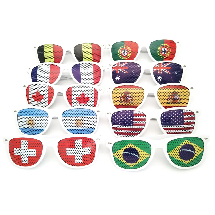 National Flag Perforated Pinhole Lens Sunglasses White PC Frame UV400 Protection Novelty Party Favors Sports Event Support Eyewear