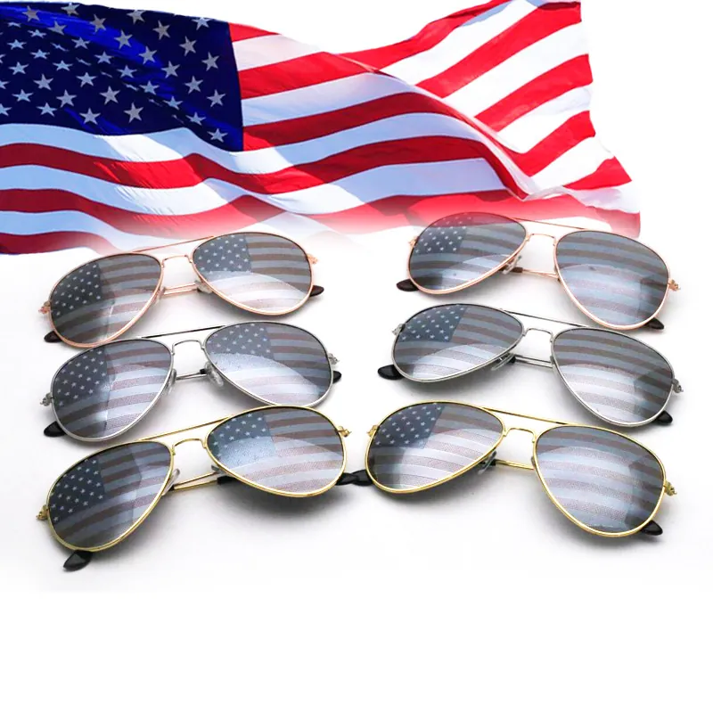 Aviator Sunglasses With US Flag Pattern Metal Frame UV400 Retro Independence Day Party Glasses For Men Women Jewelry
