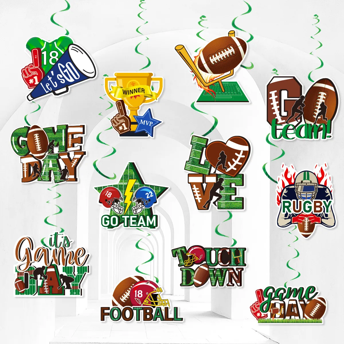 Décorations de Fête Football Super Bowl Spirales Suspendues Cartes Rugby Double Face Pour Jour de Match Sport Événement Décor