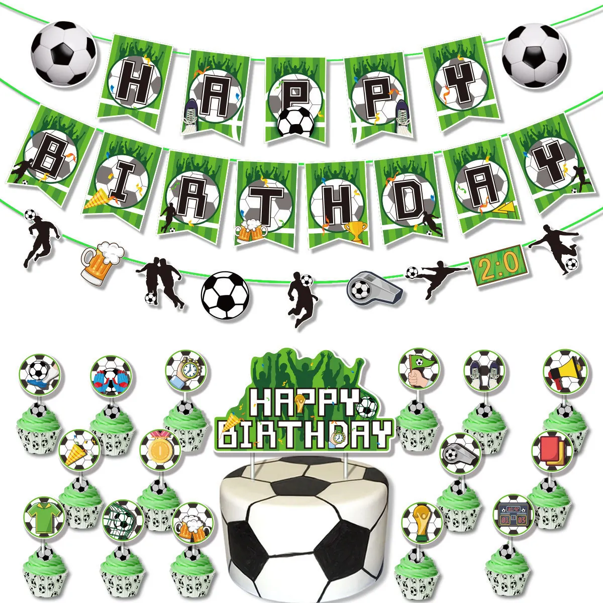 Soccer Theme Birthday Party Decoration Supplies Happy Birthday Banners And Football Cake Toppers Sports Party Decor