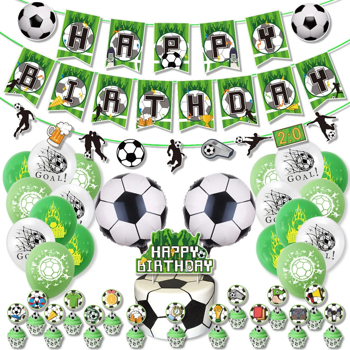 Kit Décoration Anniversaire Thème Football Avec Banderole Ballons Latex Toppers Gâteau Fournitures Fête Sportive Pour Garçons