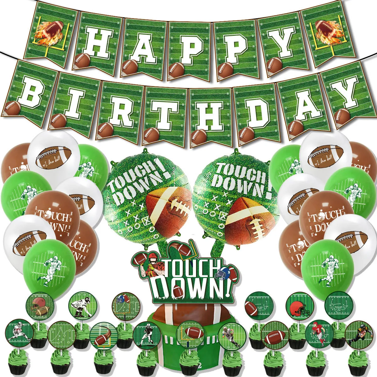 Décoration de Fête d'Anniversaire Thème Football Américain Bannière Ballons en Latex et Aluminium Cake Toppers Ruban Articles de Fête Sportive