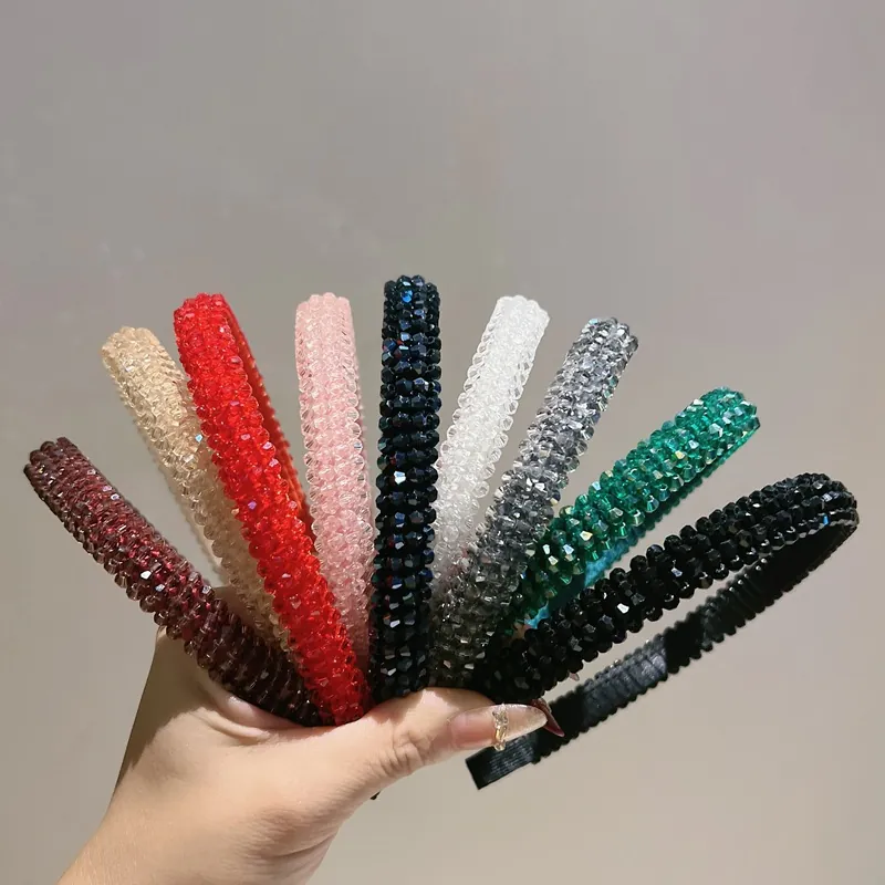 Handmade Four Row Artificial Crystal Beaded Headband For Women Elegant Non-Slip Hair Hoop Shiny Fashion Hair Accessories