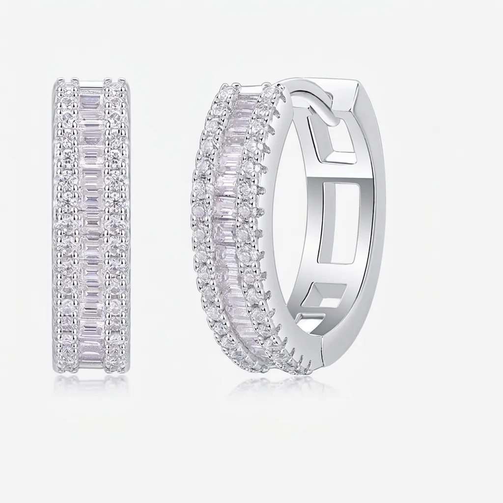 Luxury 925 Sterling Silver Moissanite Hoop Earrings For Women Sparkling Geometric Round Inlaid Jewelry With GRA Certificate