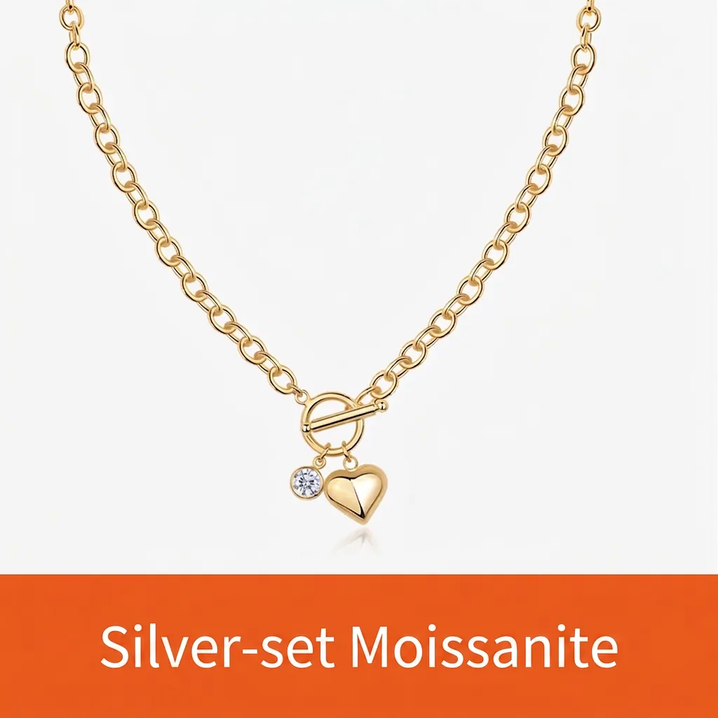 925 Sterling Silver Heart Pendant Necklace With Moissanite Stone Minimalist Toggle Clasp Gold Plated Fashion Jewelry For Women