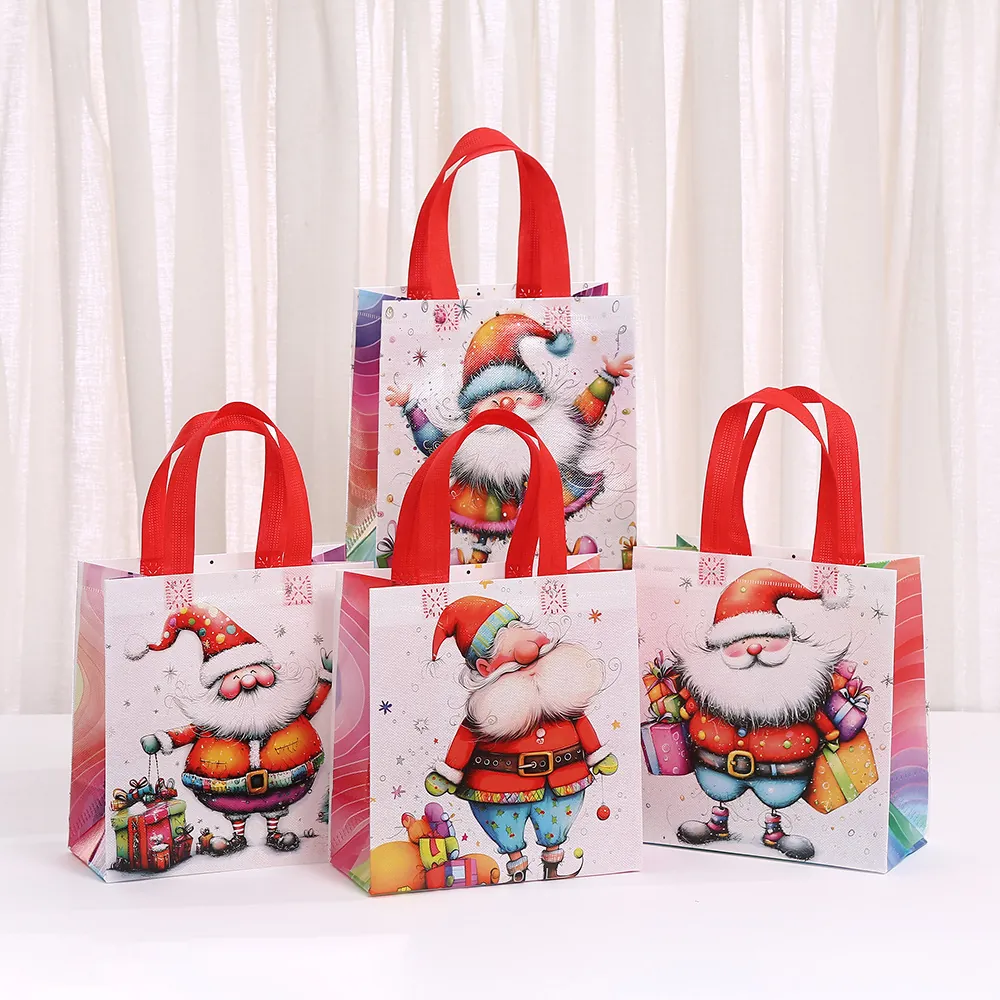 Borsa in Tessuto Non Tessuto Natalizio Portatile Confezione Regalo Festiva Borsa Shopping Impermeabile Con Stampa Babbo Natale