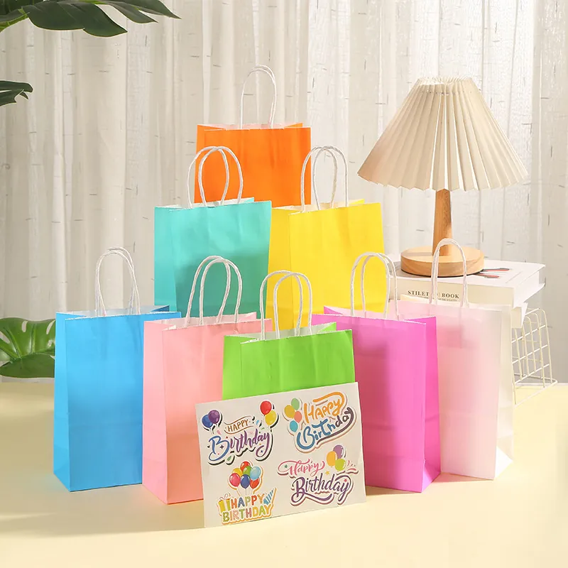 Sacs Cadeaux en Papier Kraft Happy Birthday Avec Poignées pour Fête Motif Ballon Emballage Sacs à Main Décorations