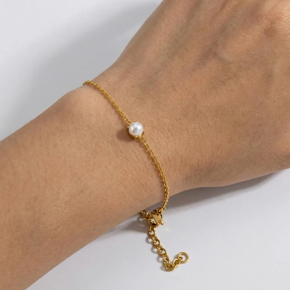 Bracciale Künstliche Perle Minimalista Per Donna Acciaio Inossidabile Placcato Oro 18K Impermeabile Ipoallergenico Gioielli Eleganti