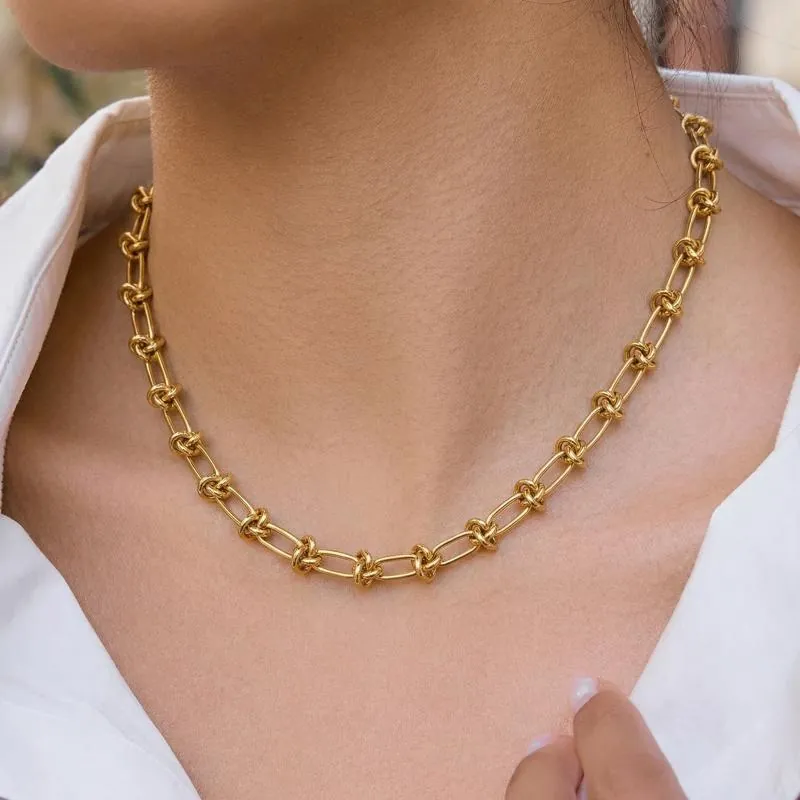 Collier Et Bracelet Bijoux Plaqué Or Acier Inoxydable Chaîne À Maillons Noeud Punk Hip Hop Pour Femmes Hommes