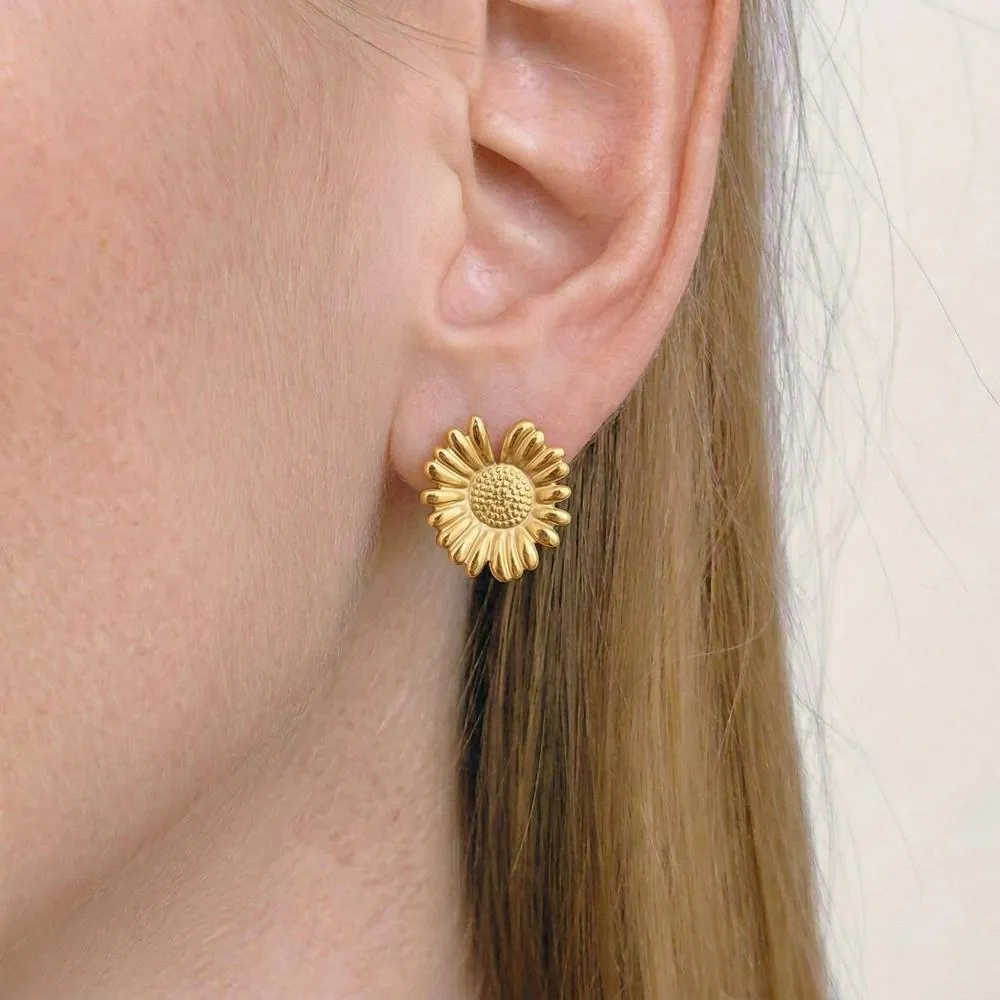 Orecchini A Lobo Girasole Acciaio Inossidabile 304 Placcato Oro PVD Impermeabile Ipoallergenico Gioielli Floreali Donne