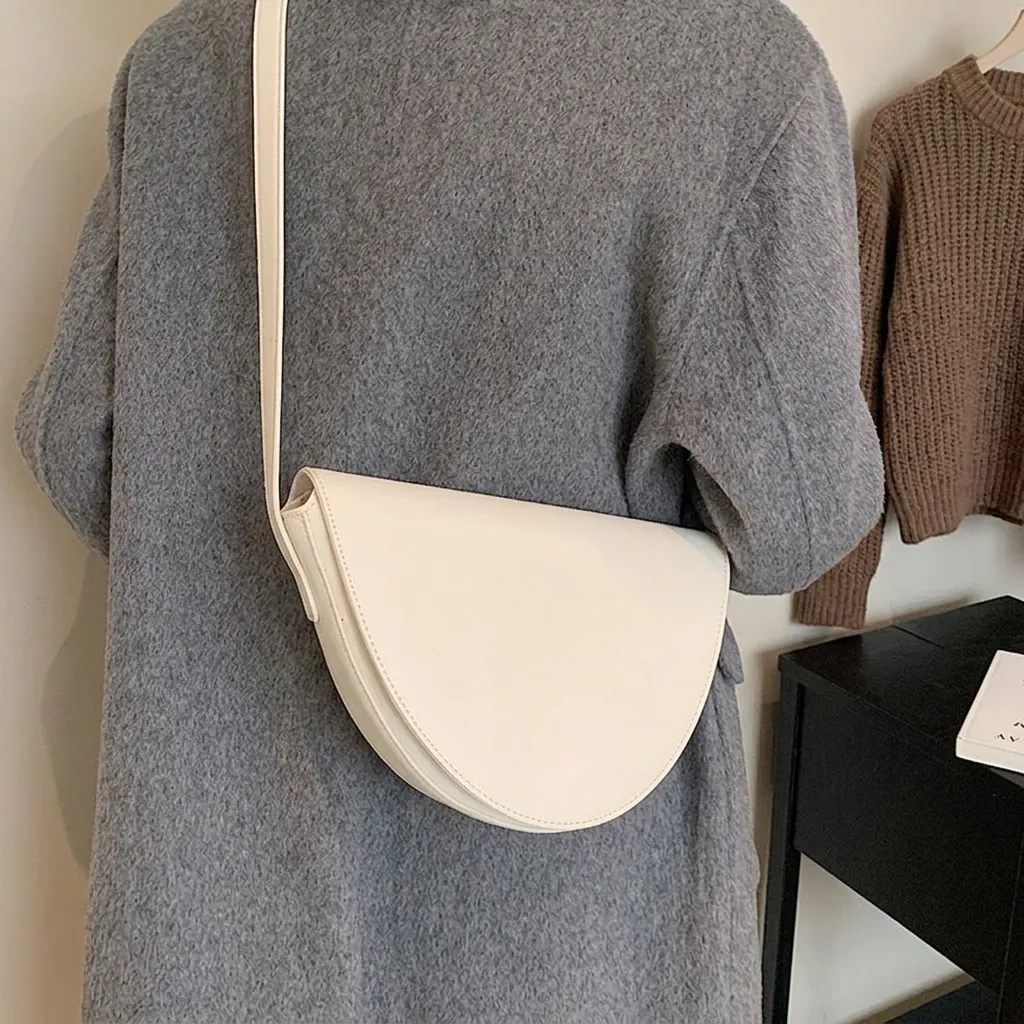 Borsa a Sella da Donna Minimalista in Pelle PU Borsa a Spalla a Mezzaluna Con Tracolla Regolabile Tinta Unita Elegante