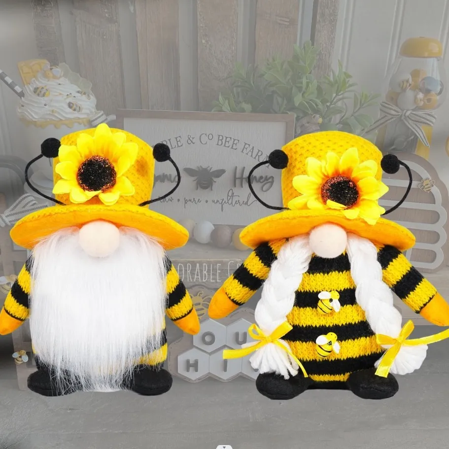 Bee Festival Gnome Plush Sunflower Spring Faceless Doll Rudolph Decoration Bee Theme Gnome For Home Desktop Shelf Ornament