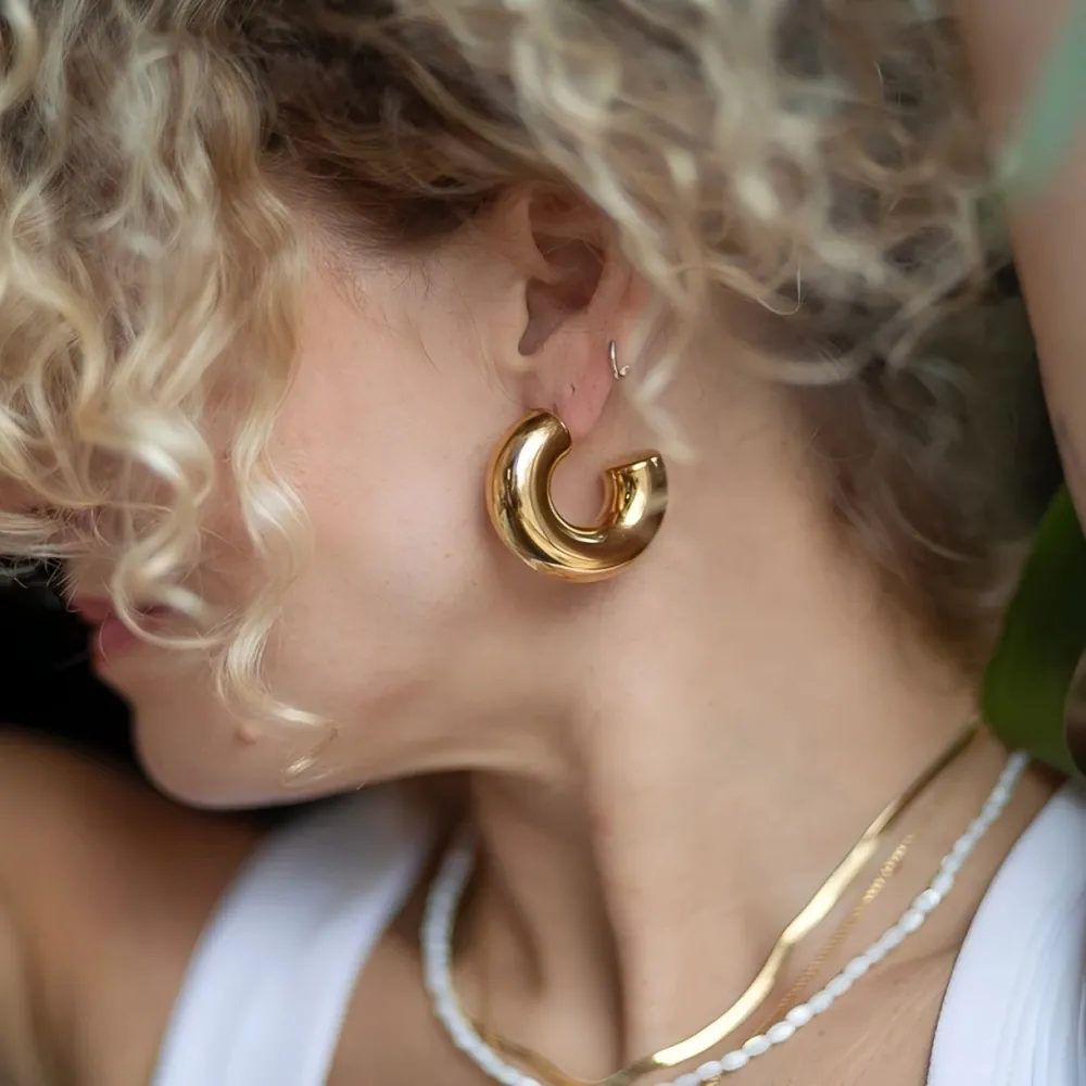 Boucles D'oreilles Créoles En Acier Inoxydable En Forme De C Pour Femmes Minimalistes Épaisses Plaquées Or 18K Bijoux