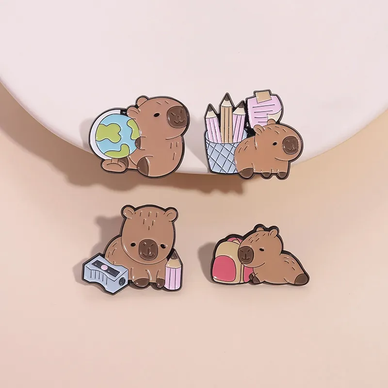 Cute Cartoon Capybara Enamel Brooch Pin Zinc Alloy Animal Badge For Backpack Clothing Decoration Graduation School Series Student Gift