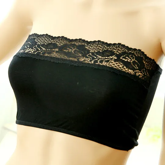 Damen Trägerloses Spitzen Bandeau Top Sexy Bambusfaser BH Anti-Exposition Unterwäsche Mit Spitzenkante Für Damen Süßer Stil