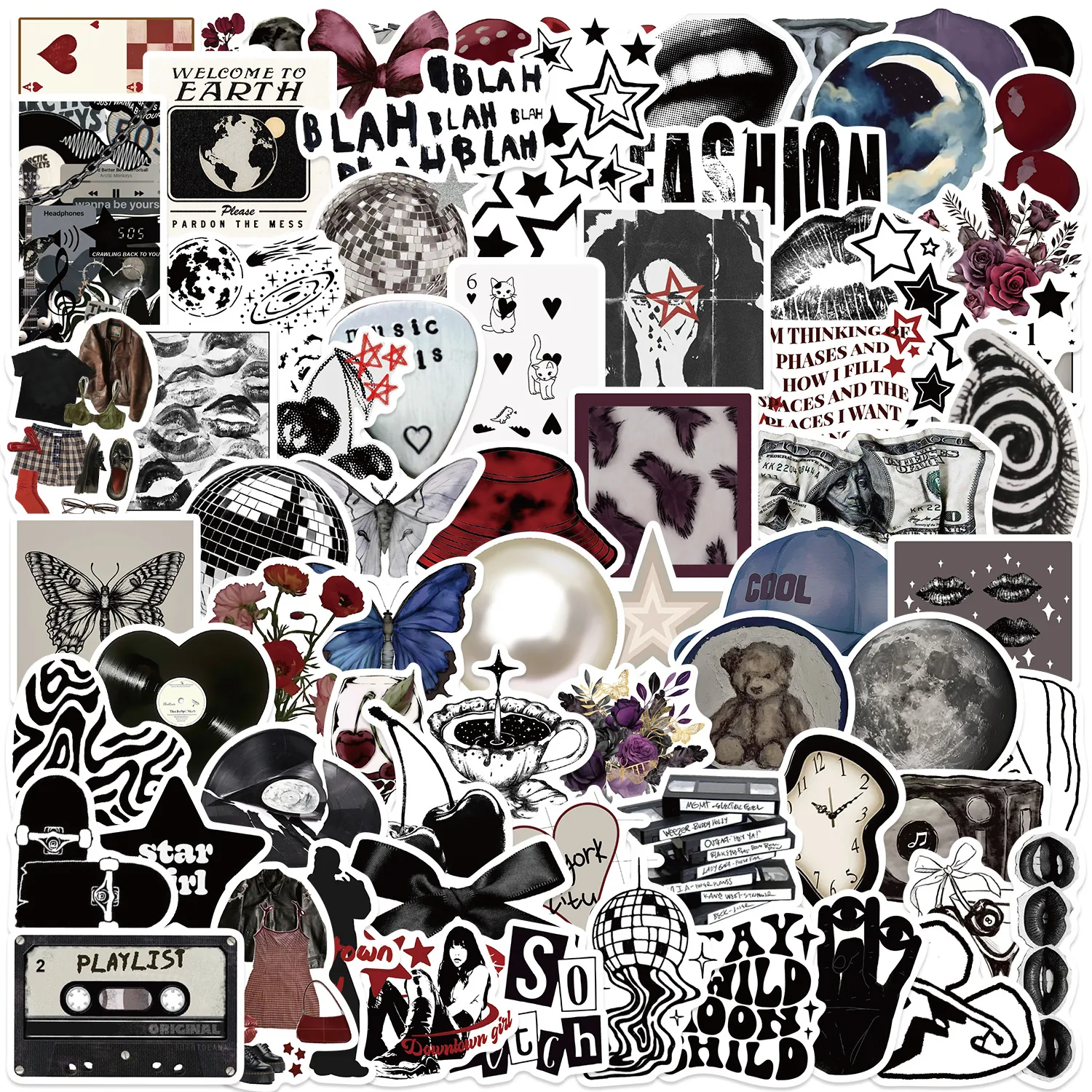 Autocollants Esthétiques Downtown Girl Y2K Grunge Imperméables en Vinyle PVC pour Ordinateur Portable Guitare Valise Téléphone DIY Décoration Style Rétro Indie